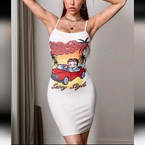 BETTY BOOP Elegant White Mini Spaghetti Strap Dress